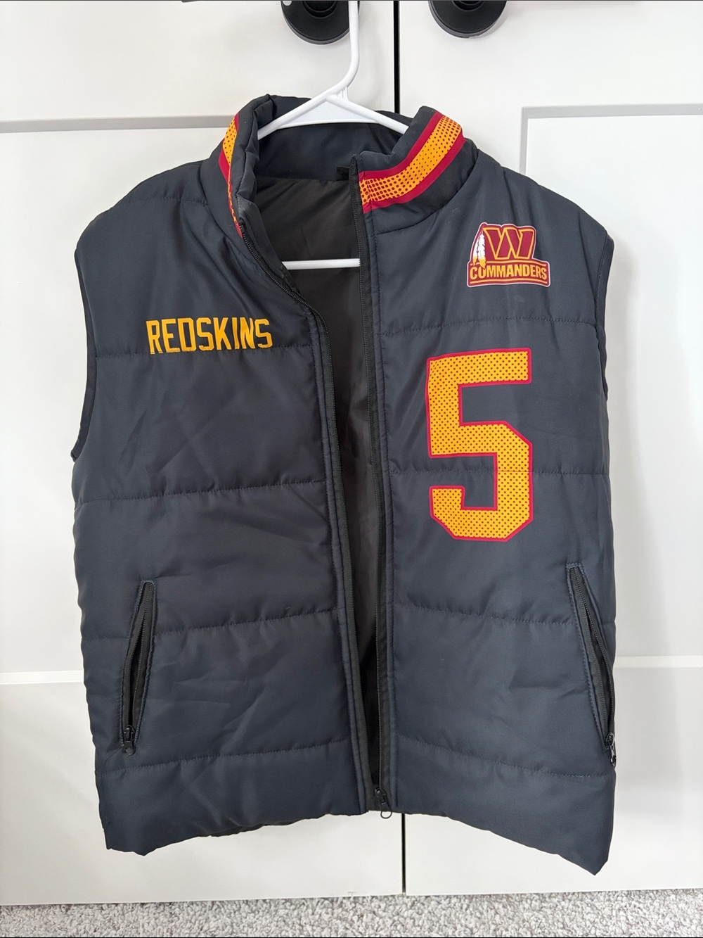 Puffer Vest Jacket in Charcoal with Red & Gold Accents - Redskins